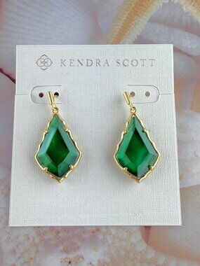 Kendra Scott Alex faceted small emerald illusion gold earrings